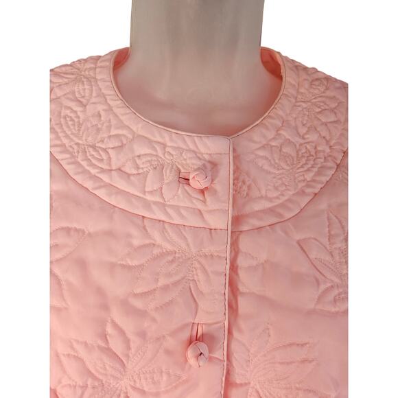 Neiman Marcus Pink Quilted Jacket Sz M Vintage Floral Pattern - Picture 3 of 7